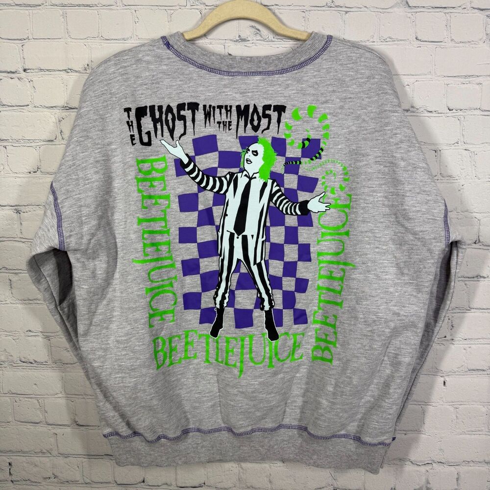 Vintage Style Beetlejuice Sweatshirt Large Snake Logo Pullover Gray Crewneck Y2 - Picture 7 of 8